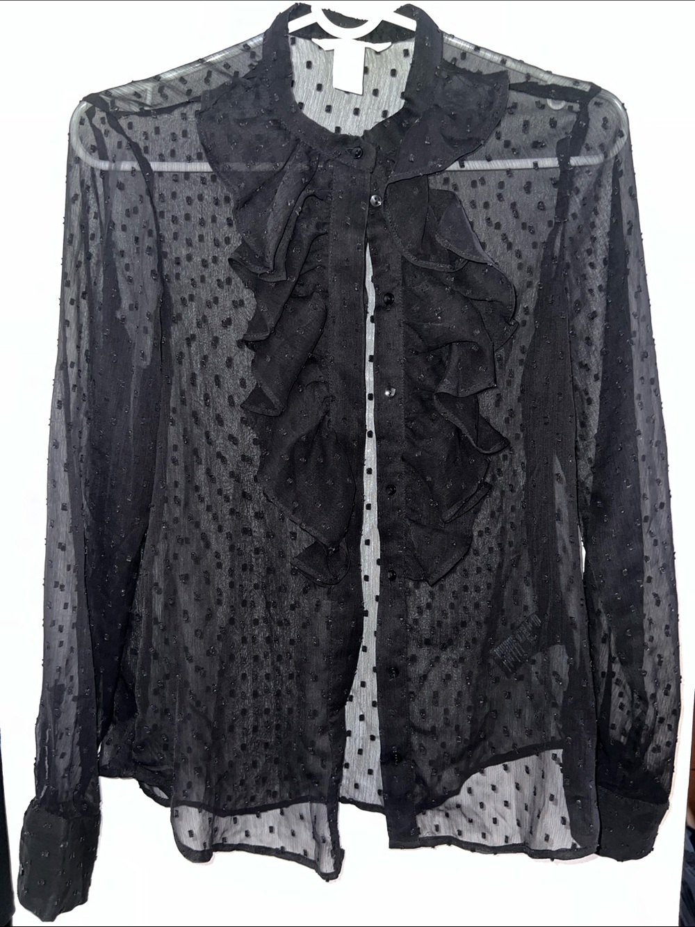 Forever 21 Black Sheer Ruffle Dot Blouse